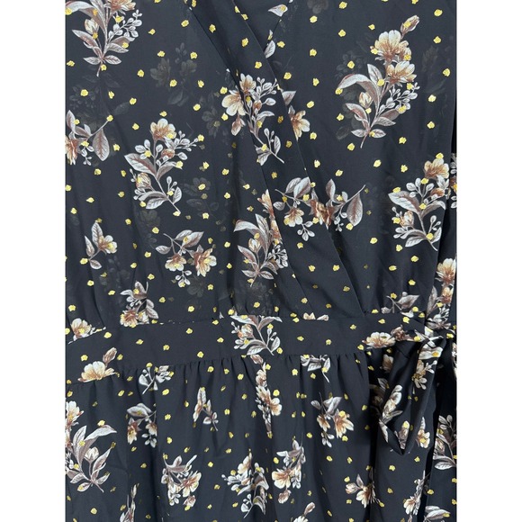 Lulus Black Floral Print Tie Waist Romper with Gold Dots 3/4 Sleeves Women Small - Picture 3 of 7